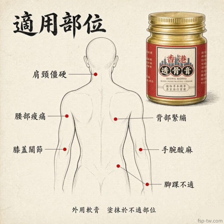 香港透骨膏_適用部位